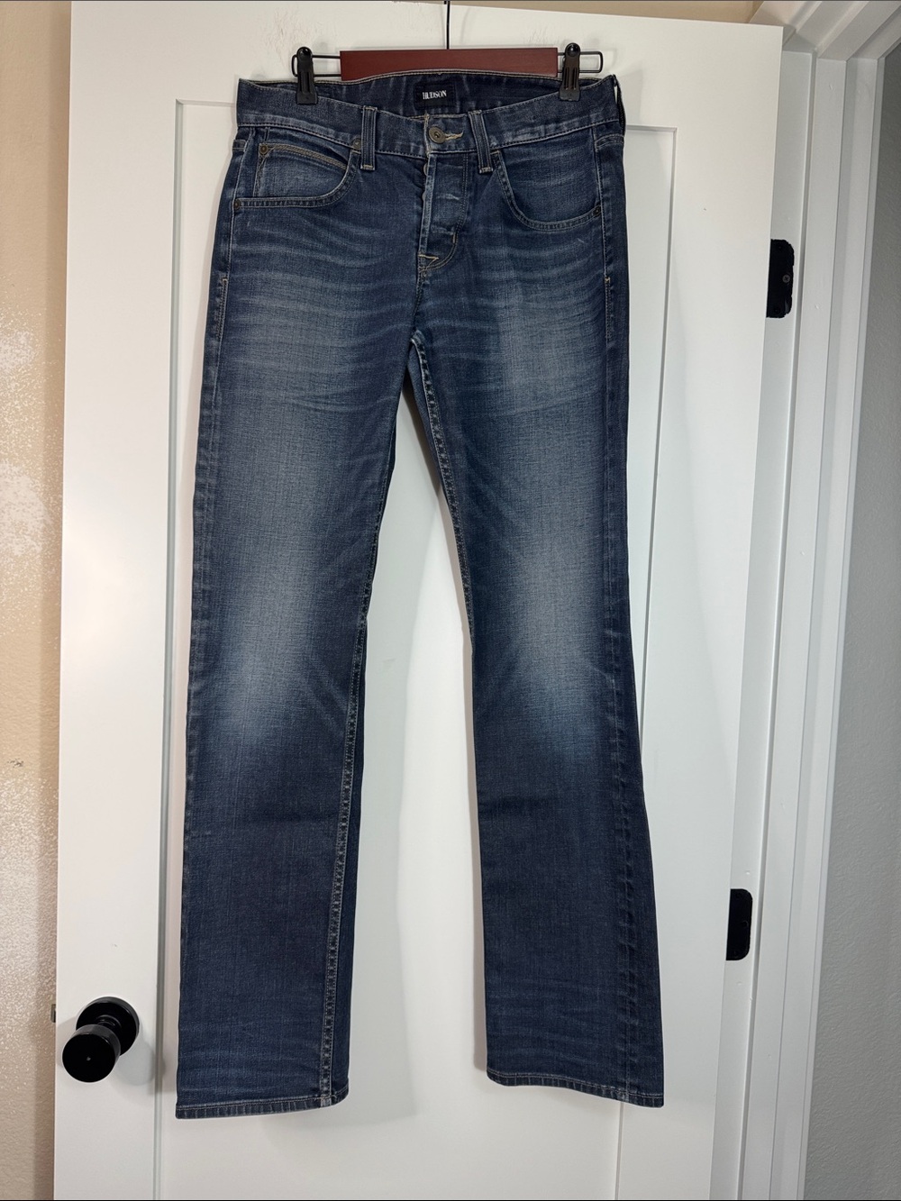 Hudson Women’s Blue Straight-Leg Jeans Sz 30x32 embroidered pockets mid rise 9”
